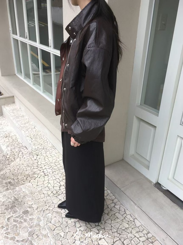 尼龍皮革立領夾克外套